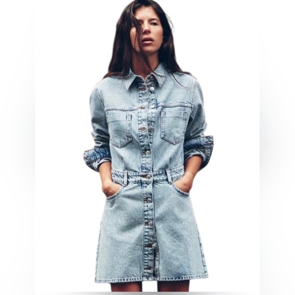 Zara Dresses & Skirts - Zara Light Blue Denim Button Dawn Mini Dress Size SMALL
